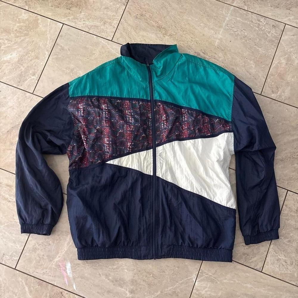Vintage Roundtree & Yorke Sport 90s Colorblock Windbreaker Jacket Mens XL Navy